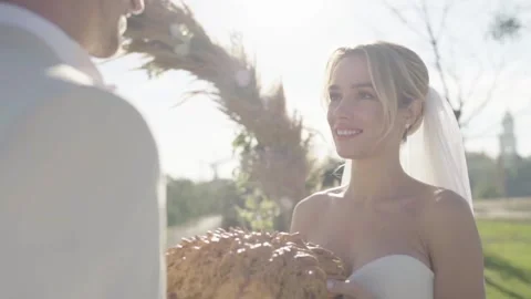 Young married couple looking at each other with love. Slow motion Stock Footage 143592933