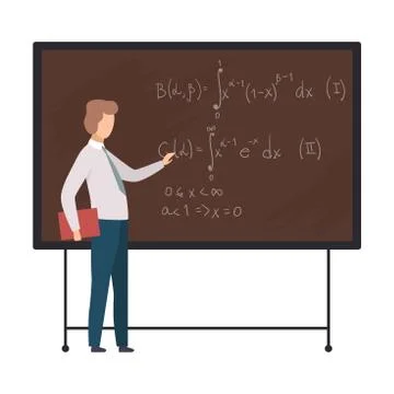 Young Math Man Teacher Standing At the Blackboard and Explaining Formula Vector Stock Illustration