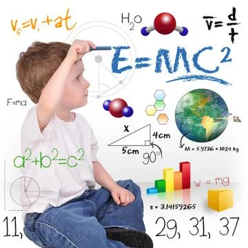 Young math science boy genius writing Fotos Stock