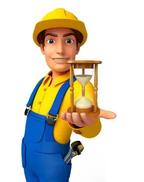 Young mechanic with sand clock Stock Illustration