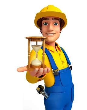 Young mechanic with sand clock Stock Illustration