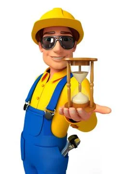Young mechanic with sand clock Stock Illustration