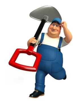 Young mechanic with spade Stock Illustration