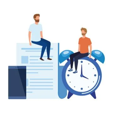 Young men with alarm clock characters Stock Illustration