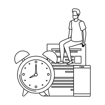 Young men with alarm clock characters Illustrazione stock