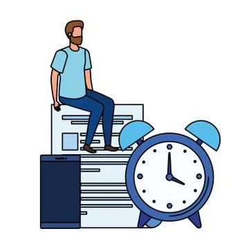 Young men with alarm clock characters Illustrazione stock