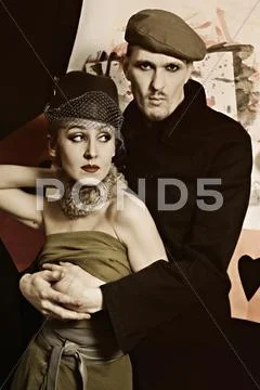 Young men and women in retro style Stock Photos