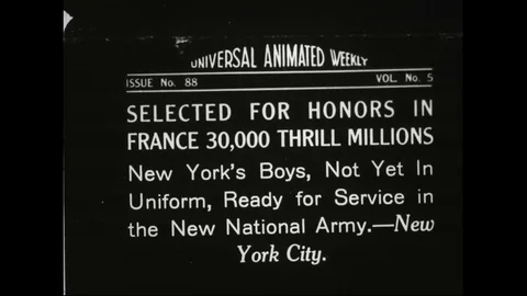 Young men are drafted to serve in World War One in 1918. A parade of firemen and Stock Footage 75409808