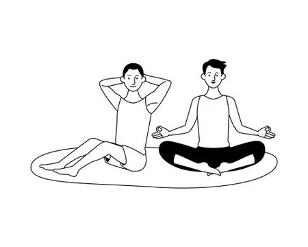 Young men athletes practicing exercise characters Stock Illustration