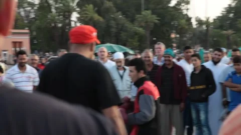Young men boxing in Marrakech main square Video stock 40062020