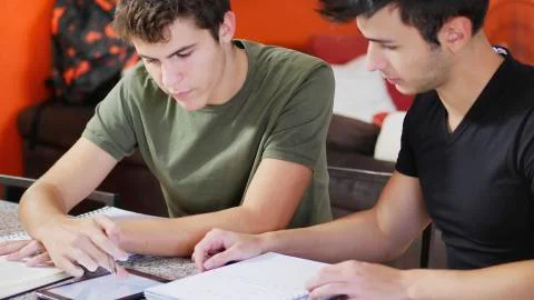 Young men busy with studies Stock Photos