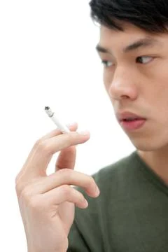 Young men Cigarettes Harm cough Indoor a man 20 to 30. Bumble Adult Smoking Stock Photos
