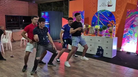 Young Men Dancing During Social Celebration Event in Villeta Paraguay Видео 336515672