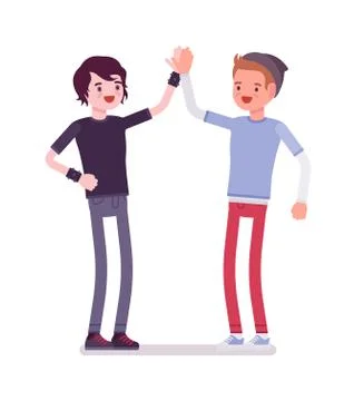 Young men giving high five Stock Illustration