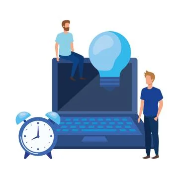 Young men with laptop characters Illustrazione stock