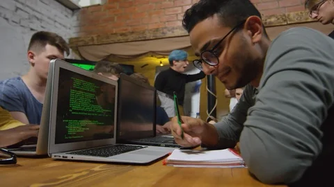 Young Men Learning to Write Codes Stock Footage 99470827