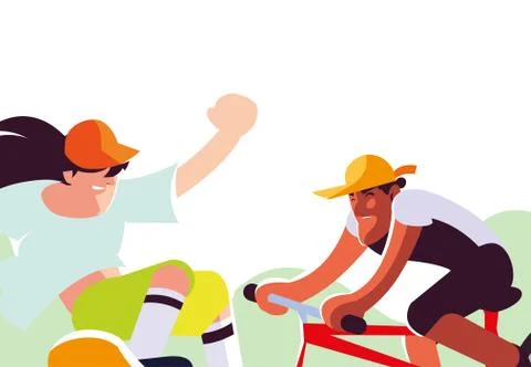 Young men practicing bicycle and skateboard sport Illustrazione stock