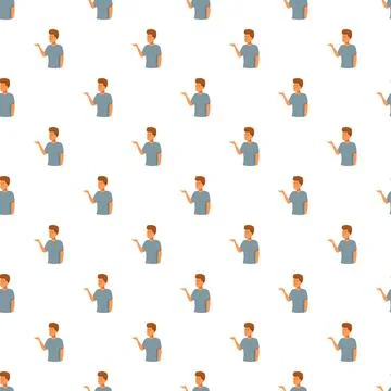 Young men presenting seamless cartoon pattern background Illustrazione stock
