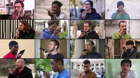 Young men recording audio message on mobile phone  Stock Footage 219467128