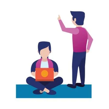 Young men using laptop avatars characters Illustrazione stock
