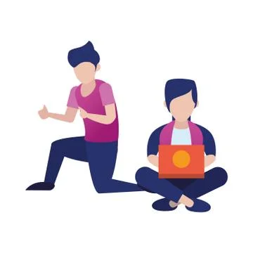 Young men using laptop avatars characters Illustrazione stock