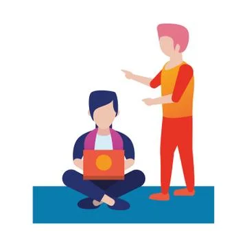 Young men using laptop avatars characters Illustrazione stock