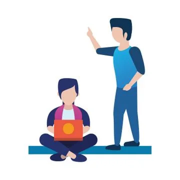 Young men using laptop avatars characters Illustrazione stock