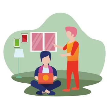 Young men using laptop avatars characters 스톡 일러스트
