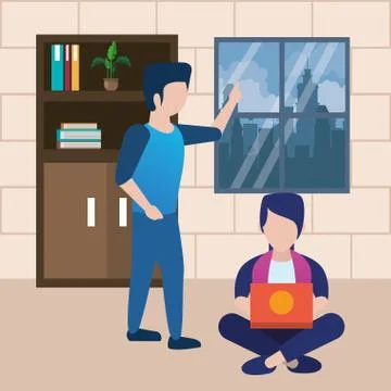 Young men using laptop avatars characters イラスト素材