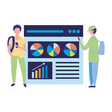 Young men using mobile website report business 스톡 일러스트