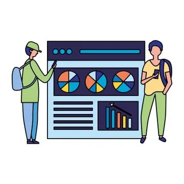 Young men using mobile website report business 스톡 일러스트