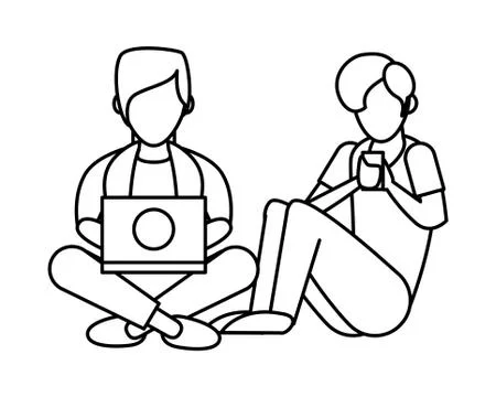 Young men using smartphone and laptop イラスト素材