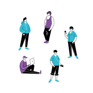 Young men using technological gadgets 스톡 일러스트