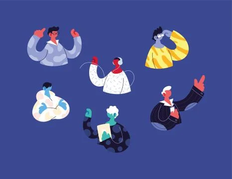 Young men using technological gadgets Illustrazione stock