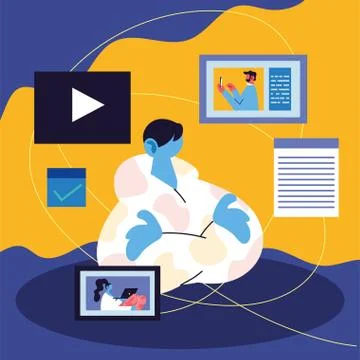 Young men using technological gadgets Illustrazione stock