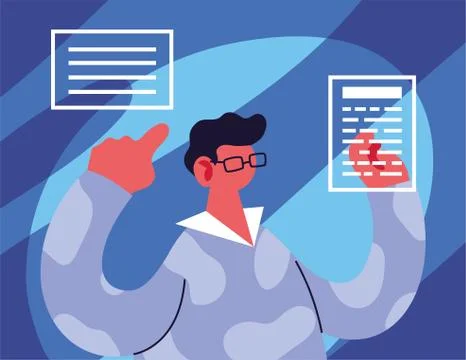 Young men using technological gadgets Illustrazione stock