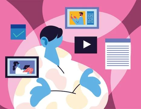 Young men using technological gadgets 스톡 일러스트