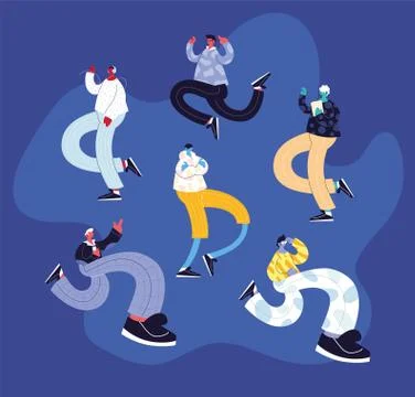 Young men using technological gadgets 스톡 일러스트