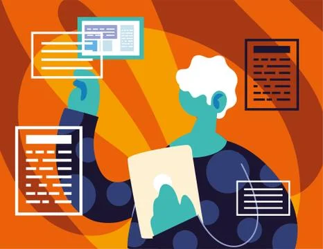 Young men using technological gadgets Illustrazione stock