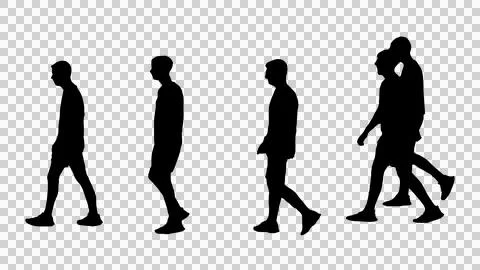 Young men walking full body isolated graphic silhouette Stock Illustration