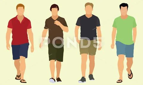 Young Men Walking toward You Stock Illustration
