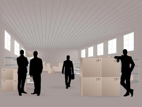 Young men in warehouse Illustrazione stock