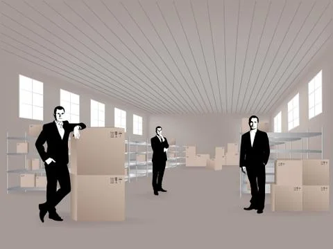 Young men in warehouse Illustrazione stock