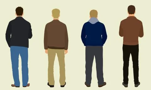 Young men watching something Viewed from behind Stock Illustration