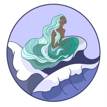 Young mermaid on the waves. Stock Illustration