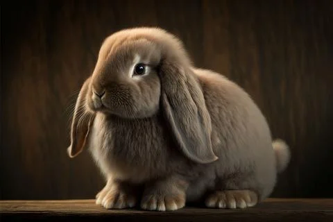 Young mini lop rabbit sitting on brown wood Stock Illustration