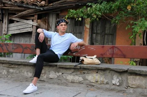 Young Mman on the Bench Stock Photos