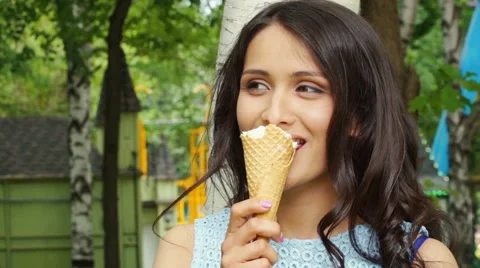 Young model with ice cream smiling. Stock Footage 65085431