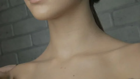Young model with natural beauty get ready to makeup. Artist make make-up. Skin c Stock Footage 102043526