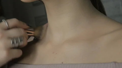 Young model with natural beauty get ready to makeup. Artist make make-up. Skin c Stock Footage 102044100